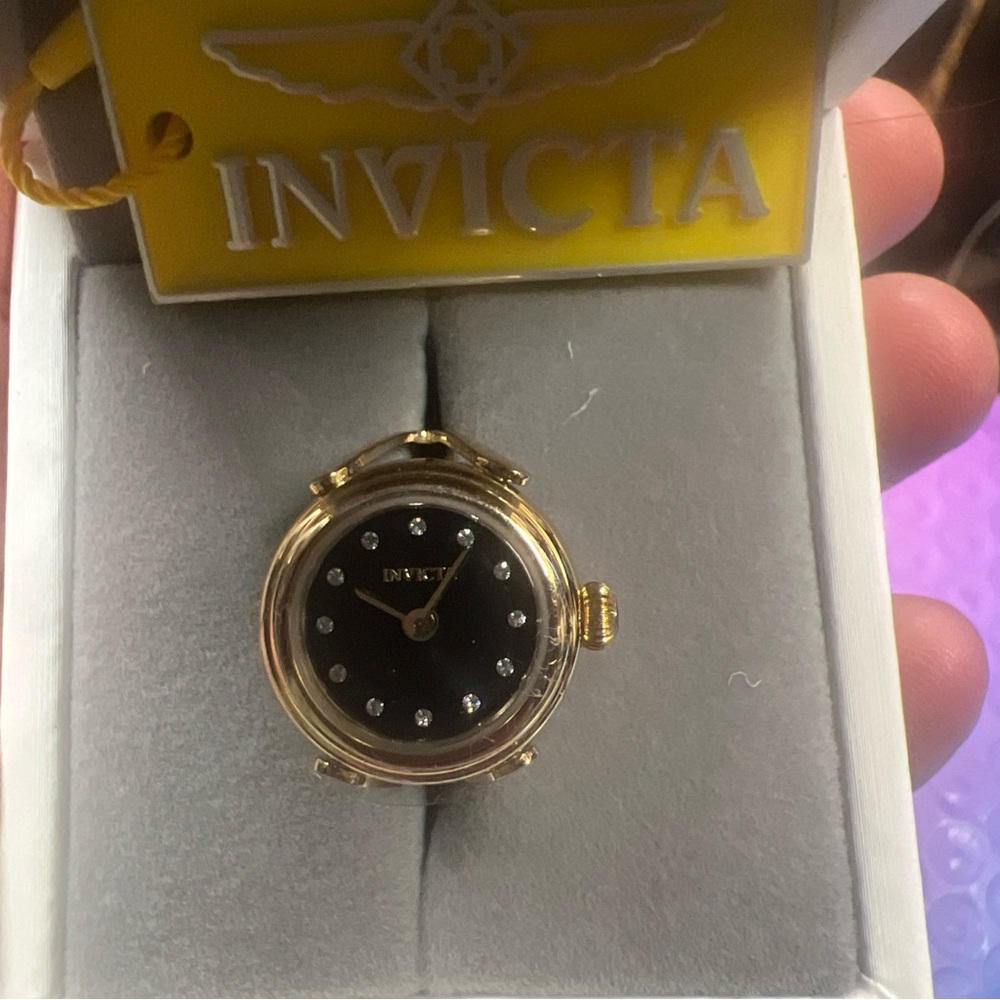 Invicta Ring Watch in Black and Gold - Vintage-Inspired Timepiece Angel